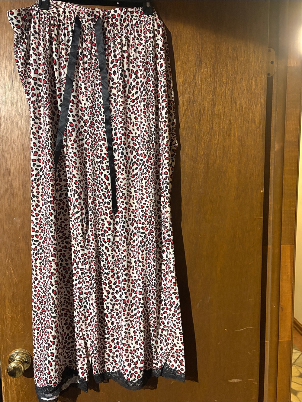 Leopard Print Red & White 2 pc pajamas with Black Trim